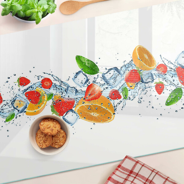 Tagliere in vetro temperato con motivo di frutta colorata e foglie