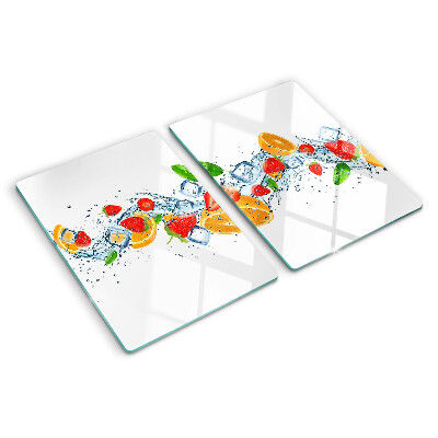 Tagliere in vetro temperato con motivo di frutta colorata e foglie