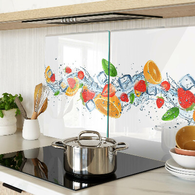 Tagliere in vetro temperato con motivo di frutta colorata e foglie