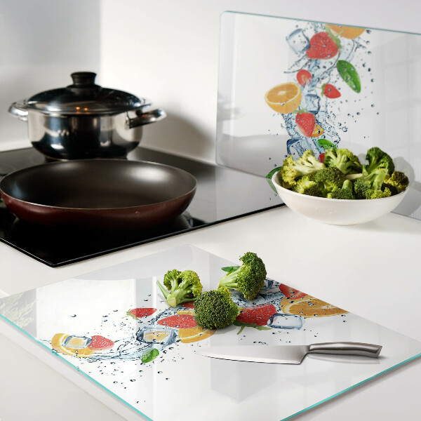 Tagliere in vetro temperato con motivo di frutta colorata e foglie