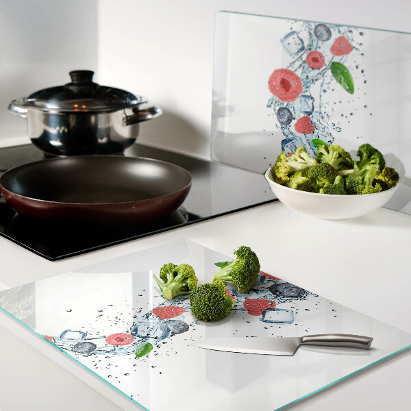 Tagliere in vetro temperato con motivo floreale e bacche