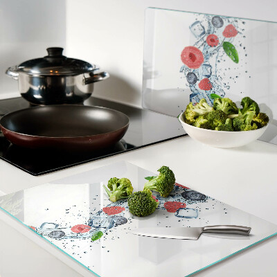 Tagliere in vetro temperato con motivo floreale e bacche