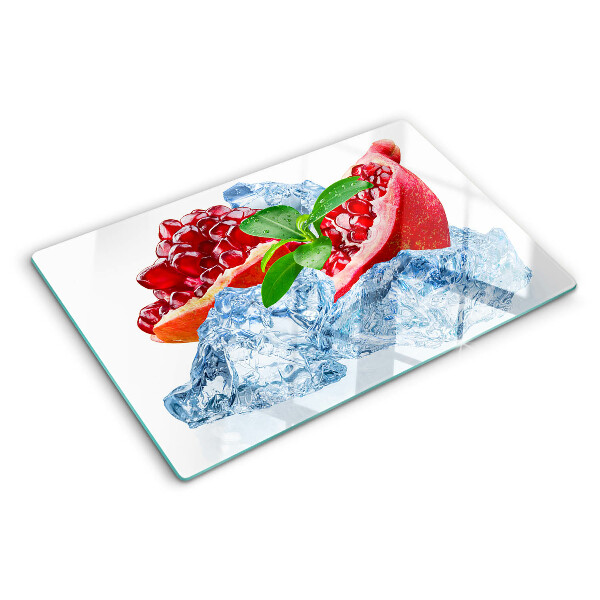 Tagliere in vetro temperato con motivo melograno e effetto ghiaccio