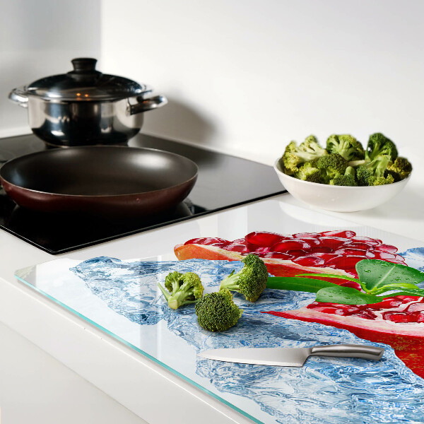 Tagliere in vetro temperato con motivo melograno e effetto ghiaccio