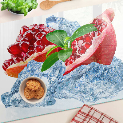 Tagliere in vetro temperato con motivo melograno e effetto ghiaccio