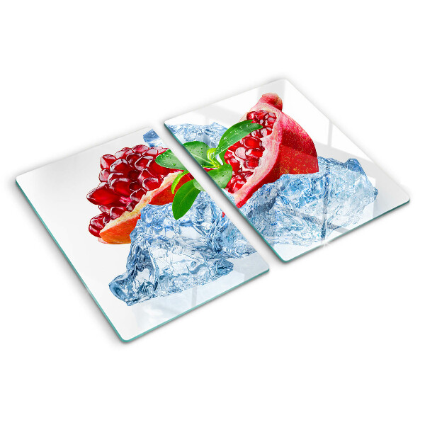 Tagliere in vetro temperato con motivo melograno e effetto ghiaccio