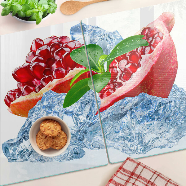 Tagliere in vetro temperato con motivo melograno e effetto ghiaccio