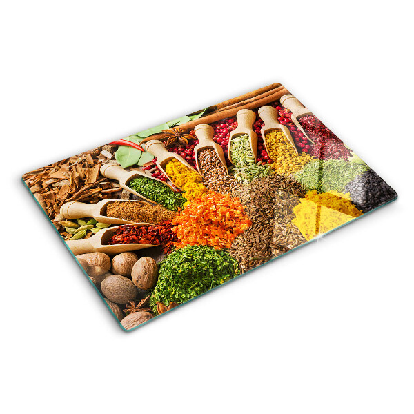 Tagliere in vetro con motivo di spezie ed erbe