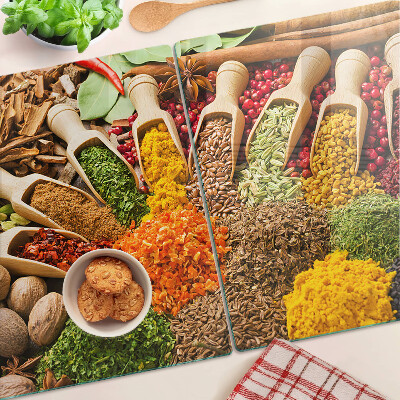 Tagliere in vetro con motivo di spezie ed erbe