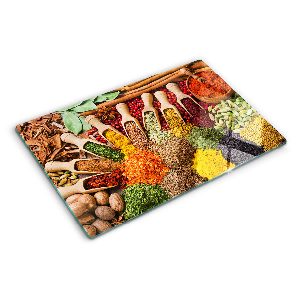 Tagliere in vetro temperato con motivi di spezie ed erbe