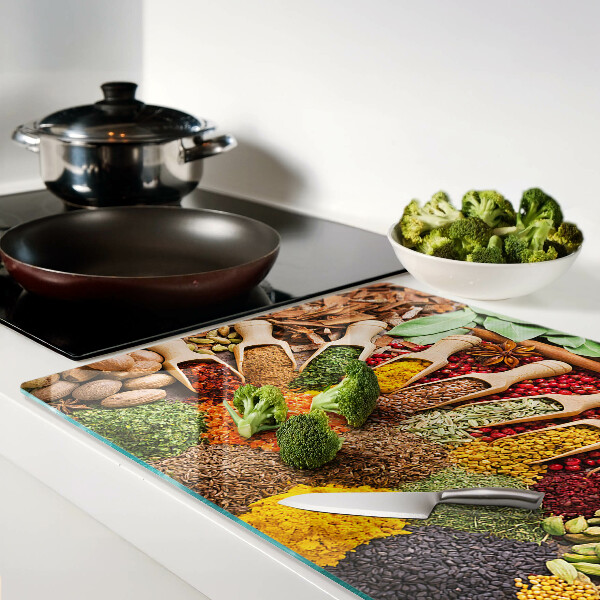 Tagliere in vetro temperato con motivi di spezie ed erbe