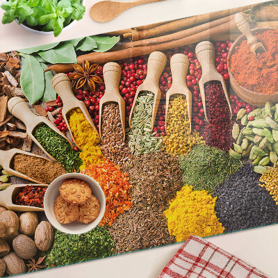 Tagliere in vetro temperato con motivi di spezie ed erbe