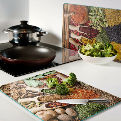 Tagliere in vetro temperato con motivi di spezie ed erbe