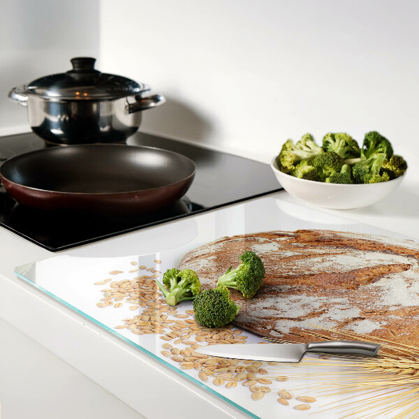 Tagliere in vetro temperato con motivo pane e cereali