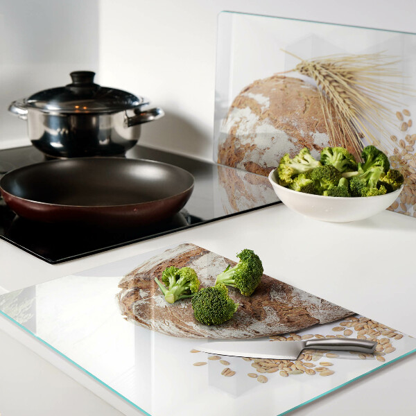 Tagliere in vetro temperato con motivo pane e cereali