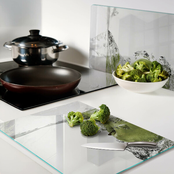 Tagliere in vetro temperato con stampa di una mela verde immersa in acqua