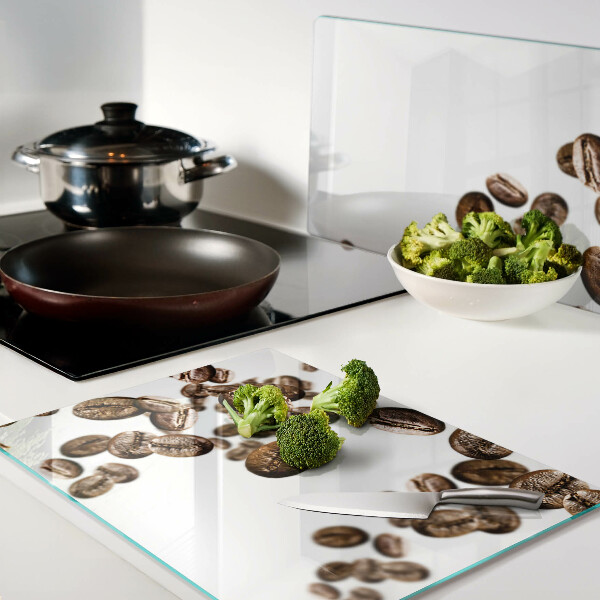 Tagliere in vetro con decorazione a chicchi di caffè