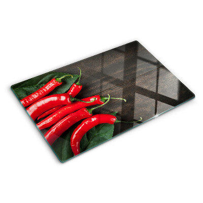 Tagliere in vetro temperato Peperoncini su sfondo di legno