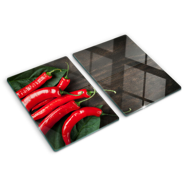 Tagliere in vetro temperato Peperoncini su sfondo di legno