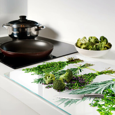 Tagliere in vetro temperato con stampa di erbe essiccate legate con spago