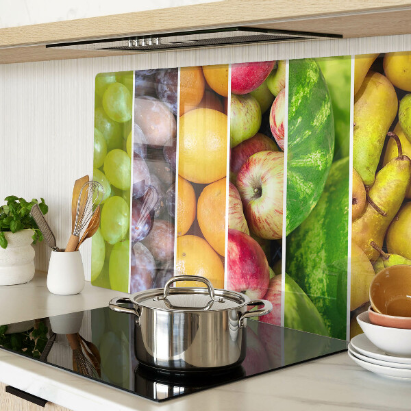 Tagliere in vetro temperato con stampa di frutta nei colori dell'arcobaleno