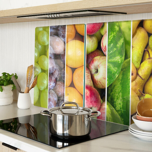 Tagliere in vetro temperato con stampa di frutta nei colori dell'arcobaleno