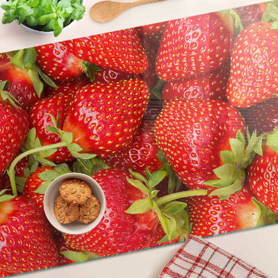 Tagliere in vetro temperato con motivo di fragole sullo sfondo