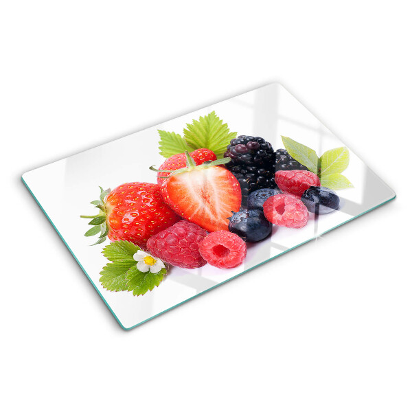 Tagliere in vetro temperato con stampa a tema frutti di bosco
