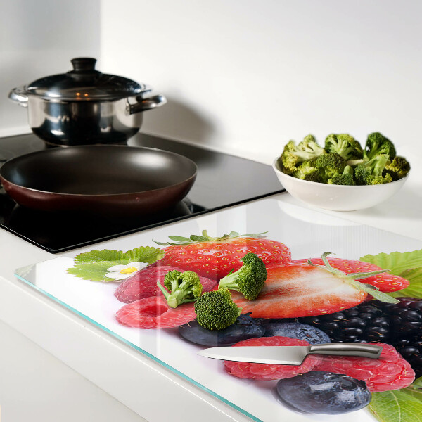 Tagliere in vetro temperato con stampa a tema frutti di bosco