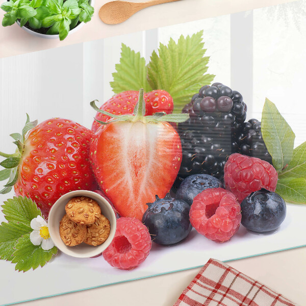 Tagliere in vetro temperato con stampa a tema frutti di bosco