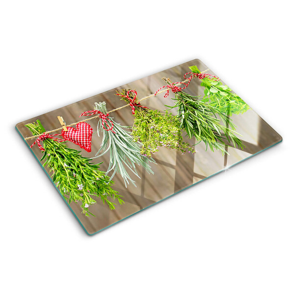 Tagliere in vetro temperato con motivo di erbe legate con spago