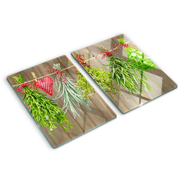 Tagliere in vetro temperato con motivo di erbe legate con spago