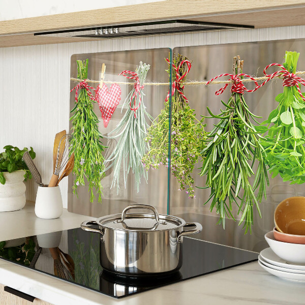 Tagliere in vetro temperato con motivo di erbe legate con spago