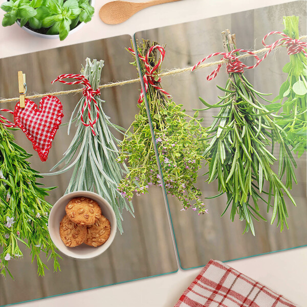 Tagliere in vetro temperato con motivo di erbe legate con spago