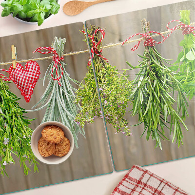 Tagliere in vetro temperato con motivo di erbe legate con spago