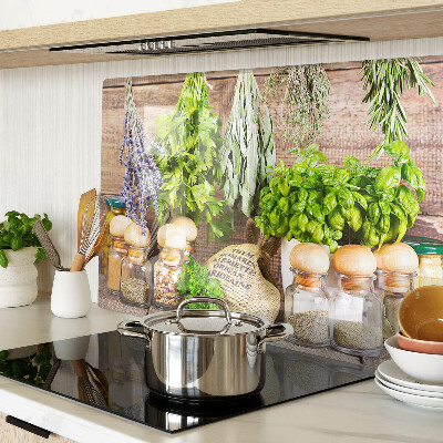 Tagliere in vetro temperato con motivo Erbe e spezie pensato per l'uso in cucina