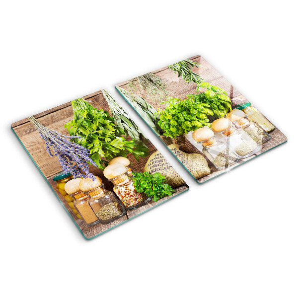 Tagliere in vetro temperato con motivo Erbe e spezie pensato per l'uso in cucina