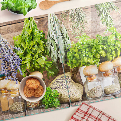 Tagliere in vetro temperato con motivo Erbe e spezie pensato per l'uso in cucina