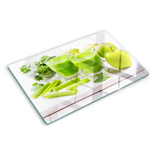 Tagliere in vetro Smoothie verde e ingredienti freschi