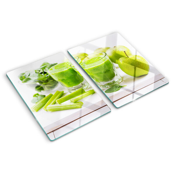 Tagliere in vetro con stampa Smoothie verde e ingredienti freschi