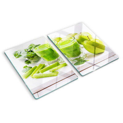 Tagliere in vetro con stampa Smoothie verde e ingredienti freschi