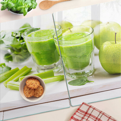 Tagliere in vetro con stampa Smoothie verde e ingredienti freschi