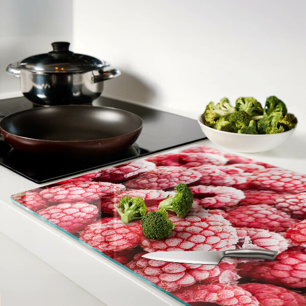 Tagliere in vetro temperato con stampa lamponi in motivo fresco