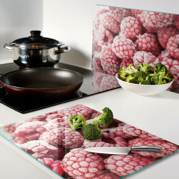 Tagliere in vetro temperato con stampa lamponi in motivo fresco