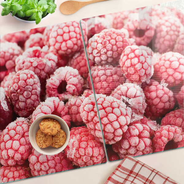 Tagliere in vetro temperato con stampa lamponi in motivo fresco