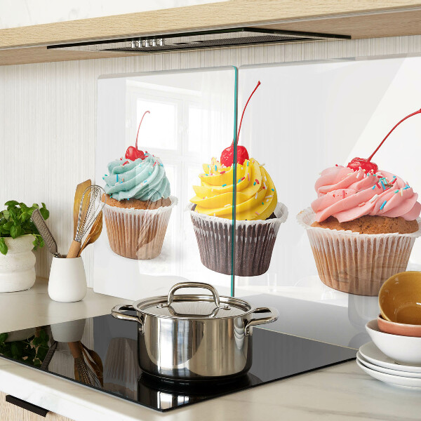 Tagliere in vetro temperato con stampa a motivo cupcake con panna montata e ciliegia