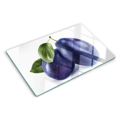 Tagliere in vetro con motivo di prugne e foglie