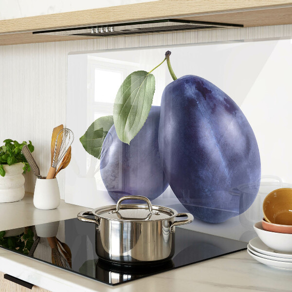 Tagliere in vetro con motivo di prugne e foglie