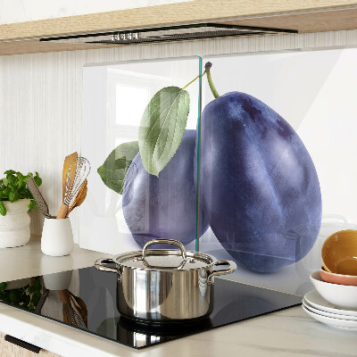 Tagliere in vetro con motivo di prugne e foglie