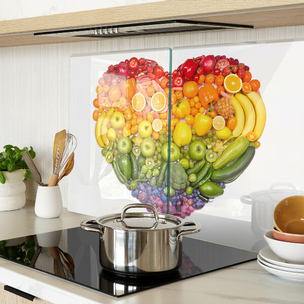 Tagliere in vetro temperato con motivo a cuore di frutta nei colori dell'arcobaleno